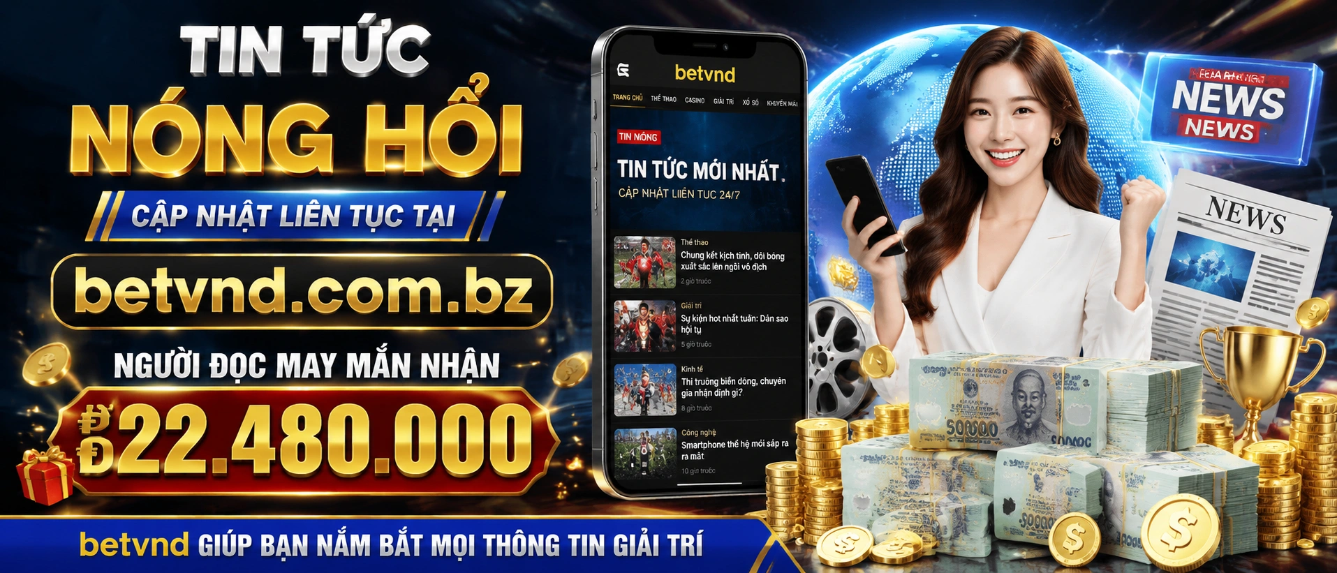 Không gian Tin Tức betvnd trên giao diện tối, phù hợp đọc nhanh trên mobile